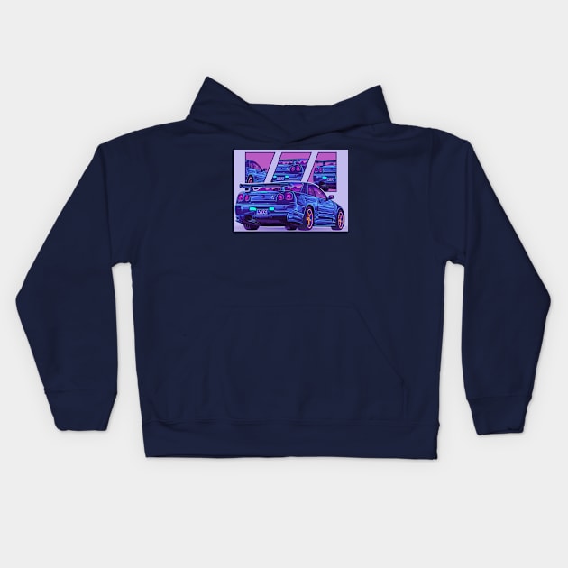 Skyline Gtr R34 car sport Kids Hoodie by Ilhamqrov